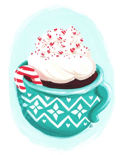 4 Ways to Use Candy Canes! Recipes & DIY ideas | Illustration by Ann Shen for Freutcake Peppermint Illustration, Hot Cocoa Illustration, Chocolate Illustration, Mug Illustration, Peppermint Cocoa, Ideas Illustration, February Valentines, Candy Cane Wreath, Christmas Sweets