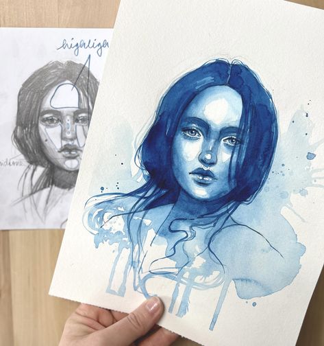 Water Colour Portrait Easy, Watercolor Portraits Tutorial Step By Step Painting Techniques, Watercolour Portrait Abstract, Watercolour Portrait Faces Simple, Watercolor Monochrome Portrait, Portrait Painting Tutorial, Watercolor Portrait Painting, Portrait Images, Color Pencil Drawing