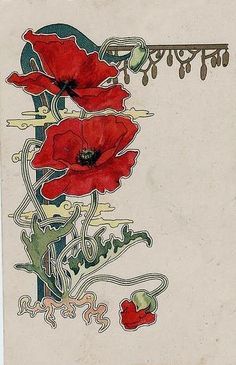 Art nouveau Poppies Fiori Art Deco, Fleurs Art Nouveau, Motifs Art Nouveau, Illustration Art Nouveau, Mucha Art, Motif Art Deco, Art Nouveau Illustration, Art Nouveau Flowers, Blog Art