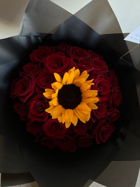 Sunflower And Roses Bouquet, Rose And Sunflower Bouquet, Sunflower Rose Bouquet, Sunflower And Rose Bouquet, Red Roses And Sunflowers, Rose And Sunflower, Yellow Aesthetics, Sunflowers And Roses, Dozen Roses