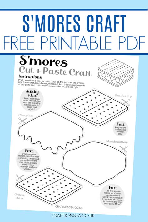 S'mores Craft Printable (FREE PDF) Smores Activities For Kids, S'more Crafts For Kids, Smores Craft, Candy Decorations Diy, Make Your Own Paper, Free Printable Crafts, Christmas Crafts For Toddlers, Earth Day Crafts, Candy Decorations