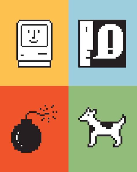 Susan Kare Design, Susan Kare Icons, Pixel Illustration Graphic Design, Pictogram Design Graphics, Pixel Design Graphic, Pixel Graphic Design, Computer Graphic Design, Susan Kare, Pixelated Design