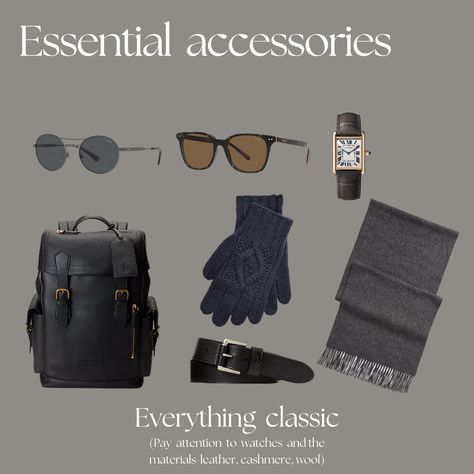 Old Money Bags Men, Old Money Capsule Wardrobe Men, Old Money Accessories Men, Old Money Accessories, Dark Academia Capsule Wardrobe, Old Money Wardrobe, Capsule Wardrobe Men, Style Capsule Wardrobe, Men's Capsule Wardrobe