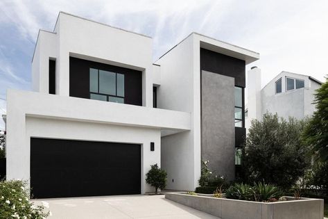 Exterior Garage Lighting Ideas and Inspiration | Hunker Two Tone Exterior House Colors, Monochrome House, Modern Garage Doors, Exterior House Color, Minimalist House, Modern Garage, Minimalist House Design, Minimalist Architecture, Craftsman House