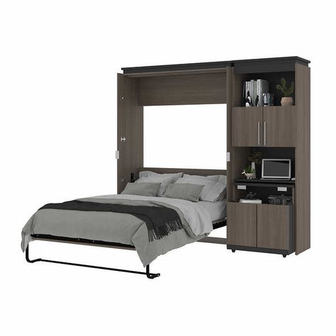 Orion Full Wall Bed and Shelving Unit with Fold-Out Desk Full Murphy Bed, Fold Out Desk, Murphy Wall Beds, Queen Murphy Bed, Pull Out Shelves, Grey Desk, Full Mattress, Luxury Loft, Wall Bed