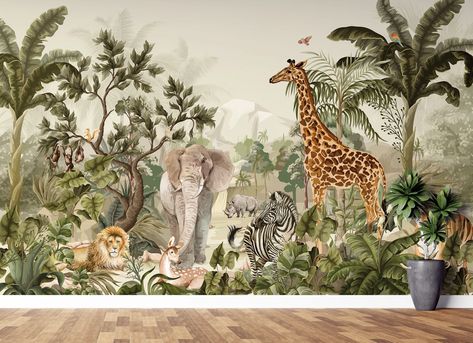 Jungle Wall Mural, Off White Wallpapers, Wildlife Wallpaper, Jungle Mural, Safari Wallpaper, Jungle Wall, Navy Wallpaper, Jungle Wallpaper, Orange Wallpaper