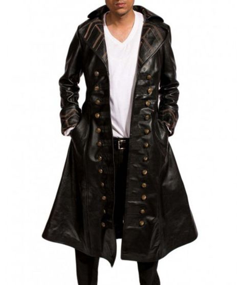 Captain Hook Once Upon a Time Jacket Black Pirate, Pirate Jacket, Black Leather Coat, Long Black Coat, Long Trench, Long Trench Coat, Captain Hook, Trench Coat Black, Halloween Cosplay