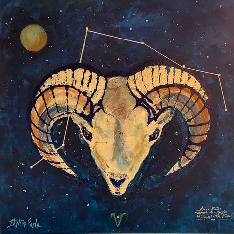 Aries the Ram Astrological Series Aries Painting Ideas, Aries Painting, Aries The Ram, Aries Ram, Acrylic Portrait Painting, Acrylic Portrait, Space Painting, The Ram, Face Mug