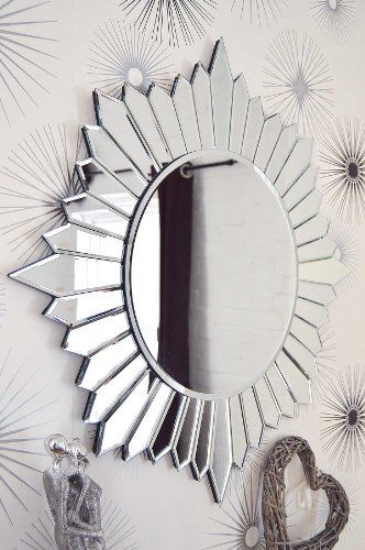 Large Modern Round Sun Design Venetian All Glass Wall Mir... https://www.amazon.co.uk/dp/B00GAY25MQ/ref=cm_sw_r_pi_dp_x_rv5Myb1REM6S3 Fancy Mirror Design, Fancy Mirror, Silver Wall Decor, Bohemian Mirror, Fancy Mirrors, Minimalist Mirrors, Mirror Decor Ideas, Designer Mirror, Mirror Gallery