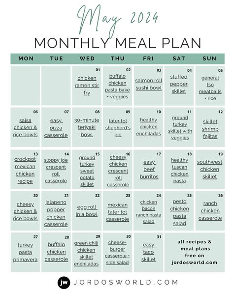 Free Monthly Meal Plan (May 24) April Meal Plan, May Meal Plan, Cheesy Crockpot Chicken, Meal Plan Calendar, Plan Calendar, Monthly Meal Plan, Free Weekly Meal Plan, Weekly Meal Plan Template, Holiday Meal Planning