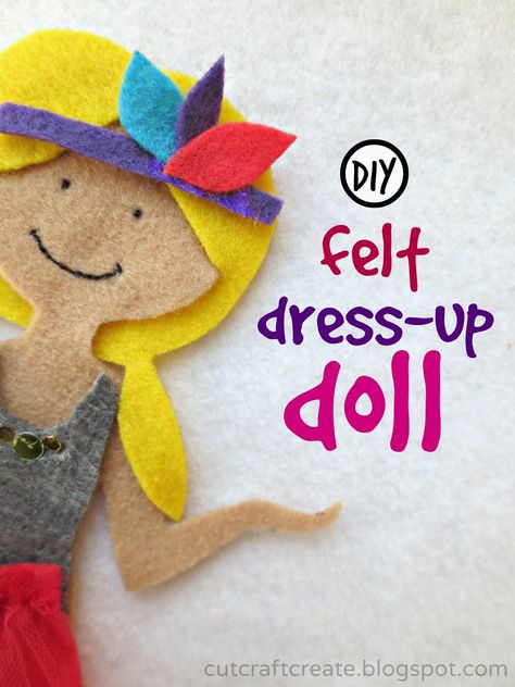 DIY felt dress up doll.  Tons of outfit, accessory and hair ideas!  Includes link to template. #cutcraftcreate Felt Paper Dolls Pattern Free, Felt Dress Up Doll, Baby Accessories Diy, Diy With Kids, Felt Doll Pattern, Felt Dress, Felt Doll Patterns, Boy Dress, Felt Stories