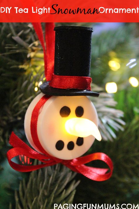 Tea Light Snowman Ornament! So adorable! Tea Light Snowman, Diy Schneemann, Snowman Crafts Diy, Snowman Ornament, Neighbor Gifts, Snowman Crafts, Christmas Ornaments Homemade, Snowman Ornaments, Handmade Christmas Ornaments