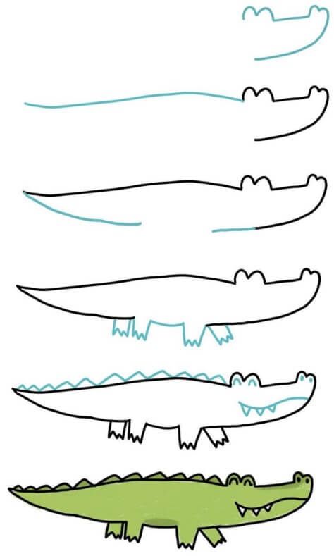 How to draw an alligator Drawing For Preschoolers, Alligator Crafts, Learning To Draw For Kids, Dog Drawing Tutorial, Alligators Art, Color Worksheets For Preschool, Toddler Drawing, Speed Draw, School Art Activities