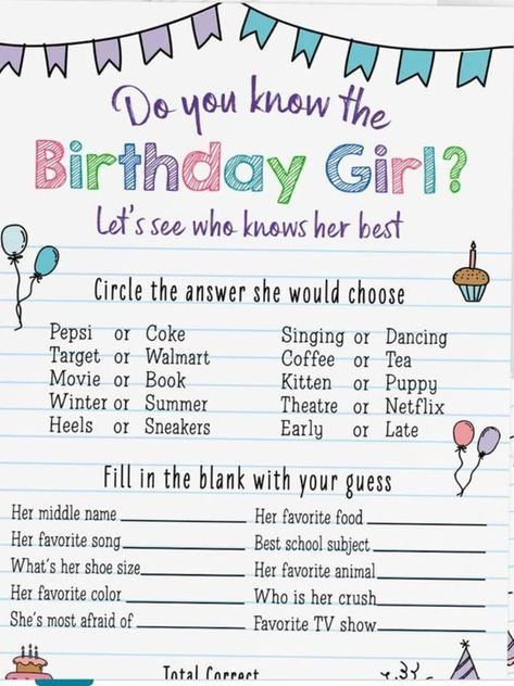 Birthday Games Ideas For Teens, Fun Activities To Do At A Birthday Party, Birthday Activities For Teenagers, Birthday Questions For Teens, Bday Games For Teens, Pool Playlist, Birthday Games For Teenagers Activities, Who Knows The Birthday Girl Best, How Well Do You Know The Birthday Girl