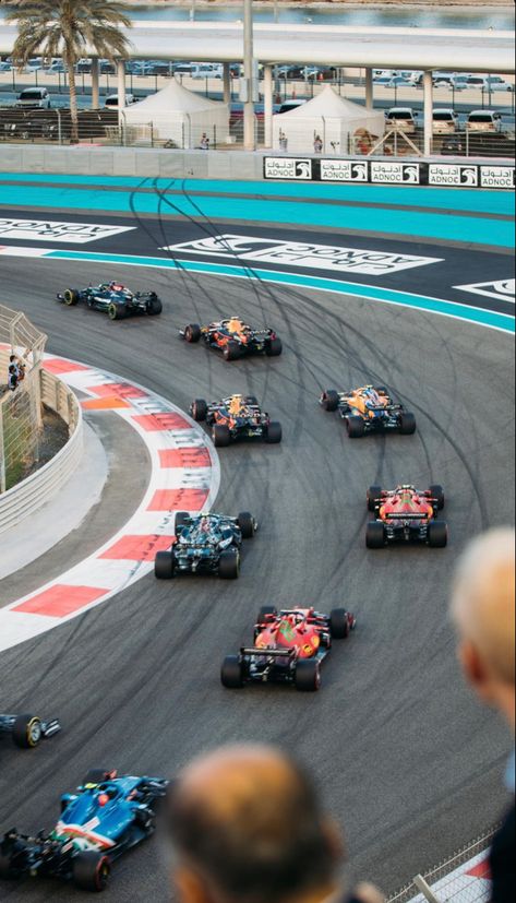 F1 Cars On Track, F1 Grand Prix Aesthetic, F1 Track Wallpaper, F1 Race Track, Dirty Air Series, Formula 1 Poster, F1 Pictures, Lauren Asher, Abu Dhabi Grand Prix