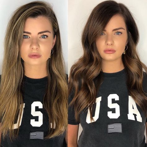 BEFORE & AFTER HAIR TRANSFORMATION 🔥🔥🔥 Bronde to brunette !! How HOT is this colour and @annalongson_ 🙌🏻 Comment below if you would like to… Dark Brown To Light Brown Before And After, Brown Vs Blonde Hair Before And After, Dark Blonde To Brown Before And After, Toning Brown Hair Before And After, Hair Colour Before And After, Gloss Before And After Hair, Light To Dark Hair Before And After, Hair Color Before And After, Going From Blonde To Brunette Before And After