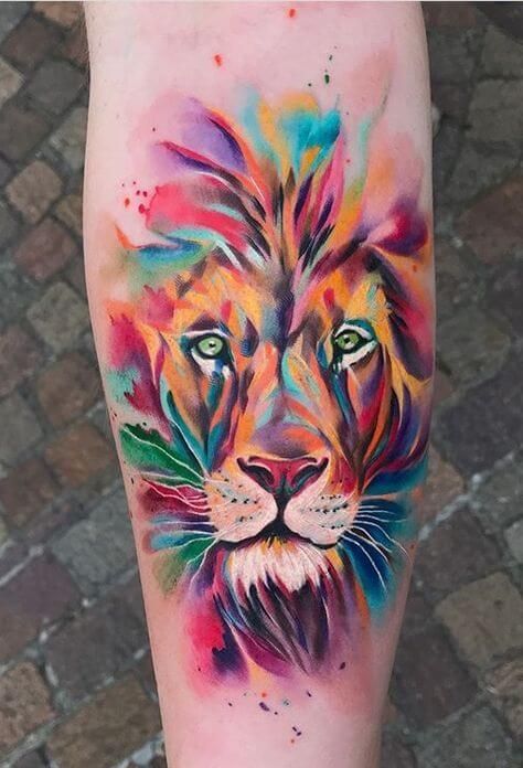 15+ Watercolor Lion Tattoo Designs | PetPress Tattoos Representing Strength, Colorful Lion Tattoo, Vogel Tattoo, Tier Tattoo, Lioness Tattoo, Polynesian Tattoos, Lion Head Tattoos, Lion Tattoo Design, Leo Tattoos