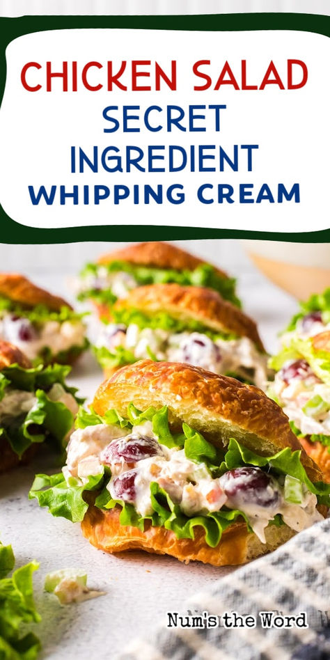 Chicken Salad with Heavy Whipping Cream is a classic dish that’s been given a delicious twist! It’s so yummy and easy to make though, you’ll wonder why you didn’t try it before. #numstheword #chickensaladwithheavywhippingcream #chickensaladrecipewithgrapes #chickensaladsecretingredient #chickensaladrecipe #chickensalad #chickensaladsandwich #easychickensaladrecipe #chickensaladwithgrapes #recipeforchickensalad #simplechickensaladrecipe #bestchickensaladrecipe Chicken Salad With Cool Whip, Chicken Salad Recipe With Cream Cheese, Chicken Salad With Cream Cheese, Recipes With Heavy Whipping Cream, Heavy Whipping Cream Recipes, Creamy Chicken Salad, Chicken Salad Chick, Recipes Using Cream Cheese, Recipes With Cool Whip