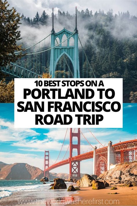 Planning to drive from Portland to San Francisco? Make an adventure of it and check out these ten amazing stops to make along the way! San Francisco Road Trip, Pch Road Trip, Colorful Cities, Northern California Road Trip, Pacific Coast Road Trip, California Coast Road Trip, Napa Valley Wineries, Oregon Road Trip, Lassen Volcanic National Park