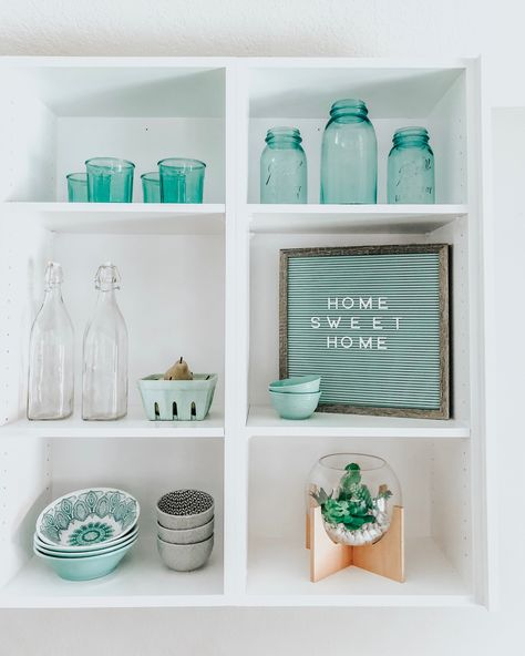 Teal Accents In Kitchen, Gray And Teal Kitchen Ideas, Seafoam Green Kitchen Decor, Black And Teal Kitchen, Teal Accent Kitchen, Kitchen With Teal Accents, Teal Kitchen Aesthetic, Grey White And Teal Kitchen, Teal Accent Kitchen Decor