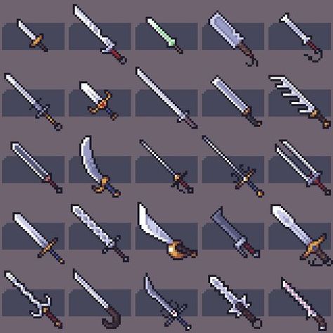 Pixel Art Swords, Pixel Game Assets, Pixel Character Sprite Sheet, Pixel Art For Games, Pixel Art Armor, Terraria Sprites, Pixel Art Border, Pixel Art Characters Tutorials, Pixel Game Character Design