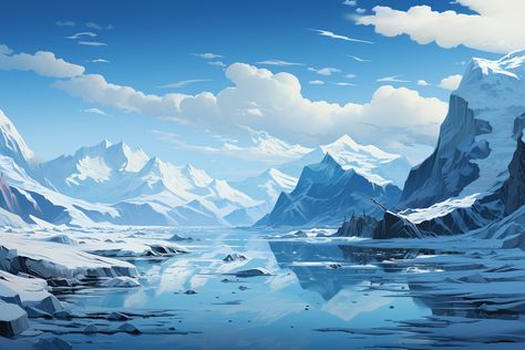 Landscapes Realistic Digital Style arctic icefields with glaciers slowly moving Iceland Background, Skill Ideas, Ice Land, Arctic Landscape, Landscape Background, Winter Wallpaper, Landscape Drawings, Stage Decorations, Landscape Illustration