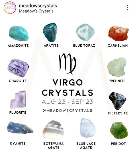 Crystals For Virgo Zodiac Signs, Crystals For Virgo, Virgo Crystals, Zodiac Stones, Spiritual Crystals, Witch Stuff, Crystal Energy, Morning Affirmations, Virgo Zodiac