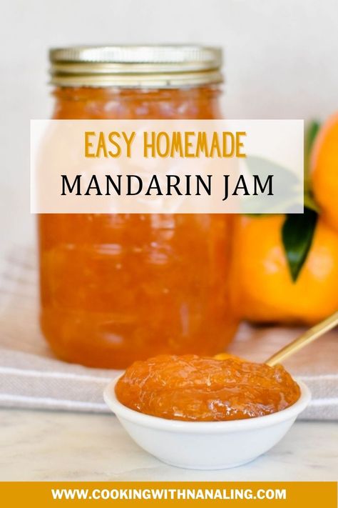 mandarin jam in dish with jar in background. Recipes With Mandarins, Mandrian Orange Recipe, How To Can Mandarin Oranges, Preserving Mandarin Oranges, How To Preserve Mandarin Oranges, Mandarin Orange Jam Recipe, Mandarin Jam Recipe, Mandarin Orange Jam, Leftover Mandarin Oranges