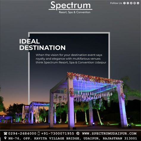 Planning your dream wedding? You should come to see why Spectrum Resort is the best destination for your special day! For Bookings and Reservations:7300071955 For Other Enquires: 0294-2684000 Visit: www.spectrumudaipur.com #udaipur #spectrum #resort #travel #tourism #travel #rajasthan #restaurant #suites #gym #luxury #vacation #holiday #resortandspa #holidaystay #staycation #staycation #weddingdetails #theknot #weddingseason Gym Luxury, Travel Advertising Design, Hotel Ads, Real Estate Marketing Design, Hotel Gym, Travel Advertising, Real Estate Ads, Social Media Design Inspiration, Travel Tourism