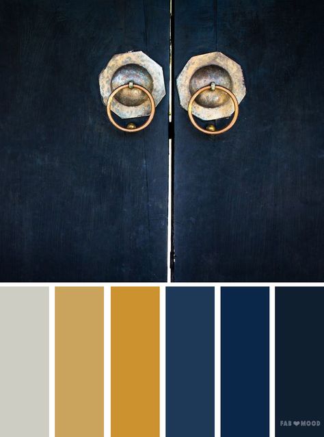 blue and gold color scheme ,color palette inspired by old door - Looking for color inspiration? At fab mood you will find 1000s of beautiful color palette, color palette inspired by nature,landscape ,food ,season Blue And Gold Color Scheme, Pantone Azul, Navy Kitchen, Gold Color Palettes, Paint Color Schemes, Kitchen Colour Schemes, Color Schemes Colour Palettes, Blue Inspiration, Gold Color Scheme