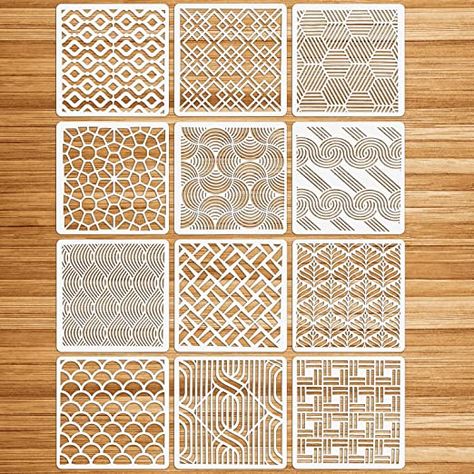 OOTSR 12Pcs Stencil for Crafts Reusable, 15x15cm Plastic Painting Drawing Stencils DIY Stencils Template for Painting on Wood Floor Furniture Wall Art : Amazon.co.uk: DIY & Tools Stencil Wall Art, Stencil Wood, Drawing Stencils, Painting Templates, Plastic Stencil, Acrylic Craft Paint, Stencil Furniture, Stencil Diy, Stencil Crafts