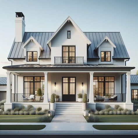 Barndominium Ideas 3 Bedroom, White Modern Farmhouse, Modern Hampton, Lake Houses Exterior, Barndominium Ideas Exterior, Dream Life House, Modern Farmhouse Home, Gorgeous Houses, Modern Farmhouse Exterior