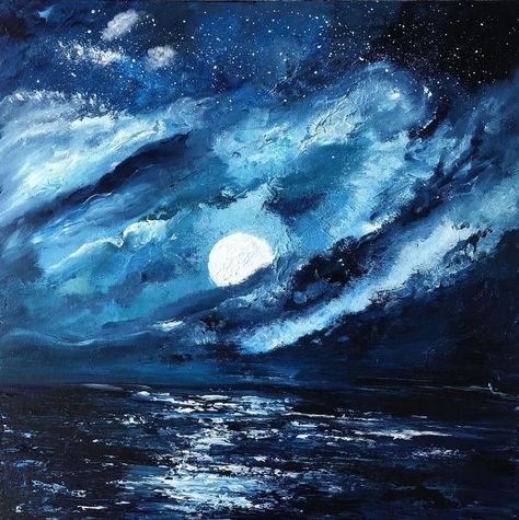 Images Terrifiantes, Blue Aesthetic Dark, Blue Painting, Ethereal Art, The Night Sky, Dreamy Art, Blue Art, الرسومات اللطيفة, Blue Aesthetic