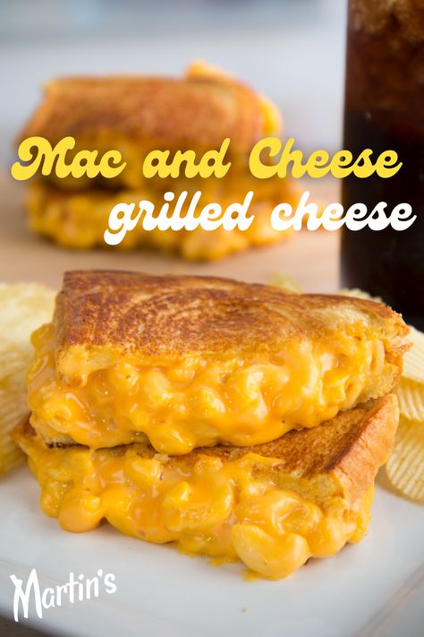 Happy National Grilled Cheese Sandwich Day! Celebrate twice as much with this double cheesy combination: take your classic mac and cheese, add more cheese, and sandwich together between two buttery grilled slices of Martin’s Potato Bread! Mac And Cheese Sandwich Grilled, Mac And Cheese Recipe Gourmet, Mac And Cheese Grilled Cheese, Celebrate Twice, Grilled Mac And Cheese, Velveeta Mac And Cheese, 50s Housewife, Classic Mac And Cheese, Cheese Design