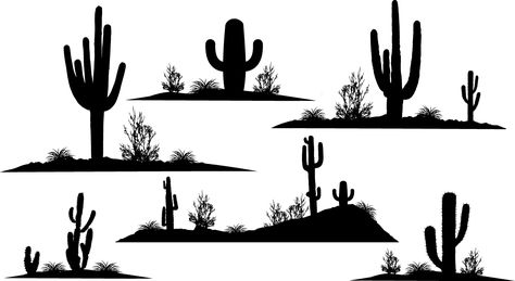 Cactus silhouettes #Arizona #botany #cactus #climate #mexico #Nature #western #Wild #plants Drawing Silhouette, Cactus Silhouette, Quilt Hangers, Cactus Drawing, Png Logo, Silhouette Clip Art, Tinta China, Desert Art, Silhouette Png