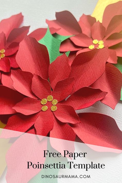 Free Paper Poinsettia Template and Tutorial for Cricut Poinsettia Template, Diy Christmas Gifts For Coworkers, Paper Poinsettia, Make A Paper Flower, Cricut Flowers, Poinsettia Leaves, Flower Petal Template, Diy Christmas Decor, Leaf Template