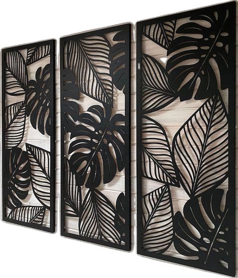 4 Panel Wall Art, Wall Cutout Decor, Outdoor Wall Art Ideas, Cnc Wall Decor, Laser Decoration, Cnc Wall Art, Laser Cut Wall Decor, Monstera Decor, Laser Cut Metal Wall Art