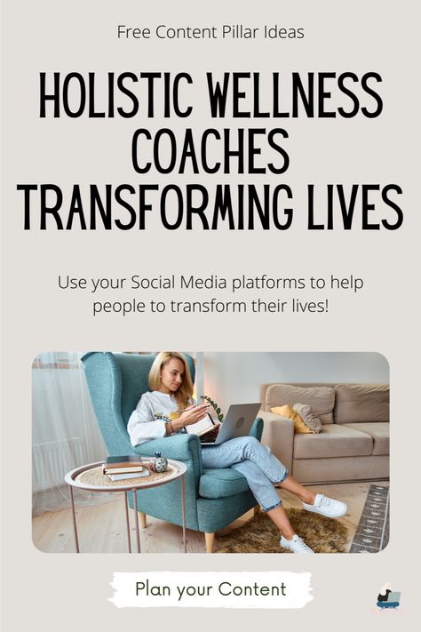 You started your business as a Holistic Wellness Coach or Health Coach to help people to transform their lives right? Not to be stuck behind a computer or phone trying to think up content to post on your social media channels. If you create and stick to the content pillars that are perfect for your business it makes content creation easy, so you CAN focus on transforming lives 💥 Holistic Life Coach, Wellness Content Ideas, Social Media Content Calendar Template, Holistic Coach, Wellness Coaching Business, Content Pillars, Holistic Fitness, Social Media Content Strategy, Social Media Content Planner