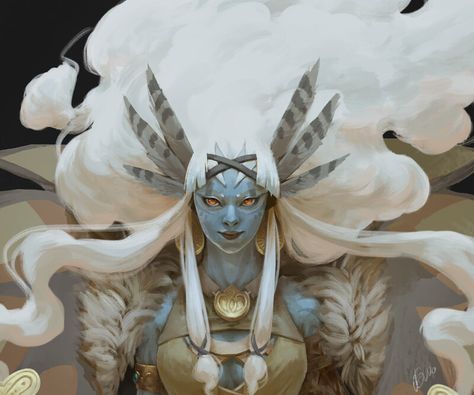 ArtStation - Cerrule, Brenda van Vugt Air Genasi Druid, Air Genasi, Demon Girl, Having A Blast, Dnd Characters, Getting To Know, Great Britain, Owls, Lion Sculpture