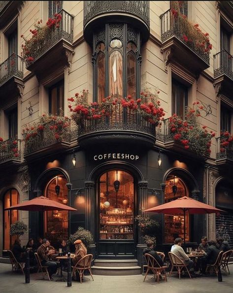 Vintage Cafe Exterior, Vampire Moodboard, Book Store Aesthetic, Vintage Coffee Shops, Cafe Exterior, Store Aesthetic, Coffee Shop Interior Design, Coffee Shop Aesthetic, Coffee Shops Interior