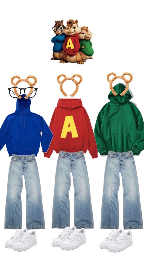 Chipmunks Halloween Costume, Alvin And The Chipmunks Halloween, The Chipmunks Costume, Alvin And The Chipmunks Costume, Chipmunks Costume, Matching Halloween Costumes, Pretty Halloween Costumes, Pretty Halloween, Matching Halloween