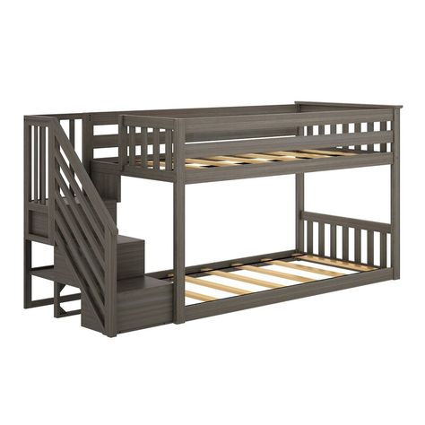 Staircase Shelves, Bed Measurements, Low Bunk Beds, Pine Beds, Twin Over Twin Bunk Bed, Staircase Storage, Bunk Beds With Stairs, Twin Bunk Bed, Slatted Headboard