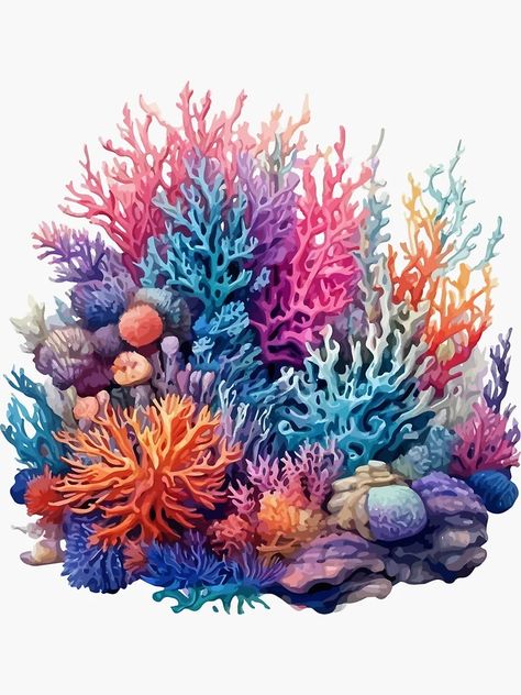 "Coral reef" Sticker for Sale by Grypis | Redbubble Coral Reefs Illustration, Coral Reef Craft, Watercolor Coral Reef, Coral Reef Drawing, Ceramic Coral, Coral Painting, Coral Reef Art, Chic Tattoo, Sea Tattoo