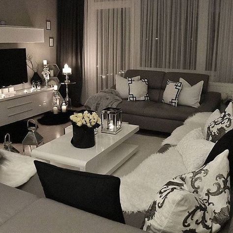 Purple Living Room, White Living Room Decor, Black And White Living Room, Living Room Decor Gray, Elegant Living Room Design, Gold Living Room, Black Living Room, Small Apartment Living Room, Living Room Accessories