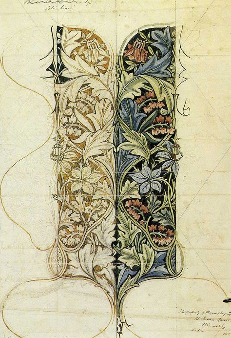 5bluebell chinz Motifs Art Nouveau, William Morris Art, William Morris Designs, 카드 디자인, Art And Craft Design, Illuminated Letters, Art Japonais, Illuminated Manuscript, Arts And Crafts Movement