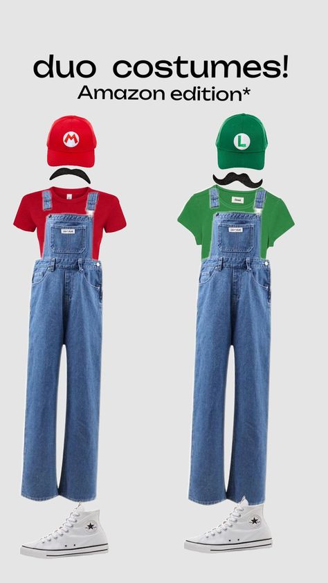 mario and Luigi outfit! Amazon edition! #halloween #duocostume #fypage #fyp #marioluigii Luigi Halloween Costume Women, Toad Outfit Mario, Cute Luigi Costume, Halloween Costumes Mario Kart, Mario Ans Luigi Halloween Costume, Mario Costume, Duo Costumes, Mario And Luigi, Halloween Outfits