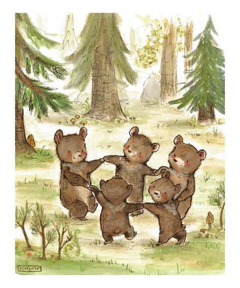 Bear Dance print Baby Nursery Prints, Brown Bears, Bear Illustration, Dancing Bears, 수채화 그림, Bear Art, Dessin Adorable, Whimsical Illustration, Childrens Illustrations