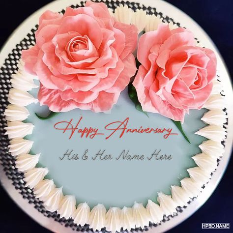 Best Of Pink Flower Anniversary Cake With Name Edit Anniversary Cake With Name, Happy Birthday Flower Cake, Flower Anniversary, Wedding Anniversary Greetings, Wedding Anniversary Greeting Cards, Anniversary Cake Designs, Flower Cake Design, Buttercream Birthday Cake, Flower Cake Decorations