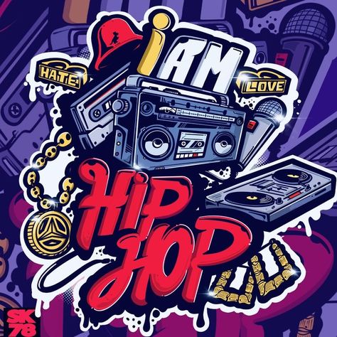 Hop Tattoo Ideas, Hip Hop Tattoo Ideas, Music Poster Graphic Design, Hip Hop Art Graffiti, Hip Hop Graphic Design, Hip Hop Background, Hip Hop Illustration, Hop Tattoo, Hip Hop Tattoo