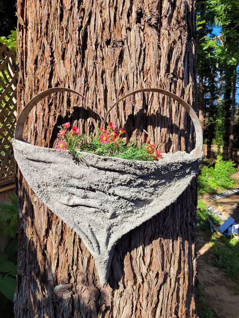 Wine Barrel Heart Ring Hydrotufa Wall Planter by Dreamsomethingnew on Etsy Wine Barrel Ring, Barrel Ring, Planter Basket, Portland Cement, Metal Hanger, Hanging Planter, Wine Barrel, Wall Planter, Plant Growth